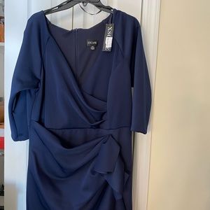 Elegant Navy Blue Scuba Style Side Gathered Evening Gown. Elegant and modern.